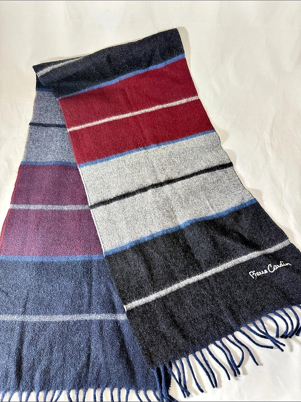 Pierre Cardin Striped Scarf in Blue & Gray Like New